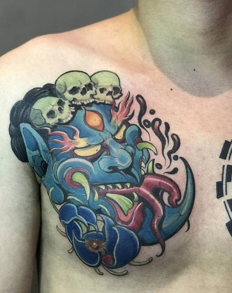 般若纹身图片_胸部纹身图案