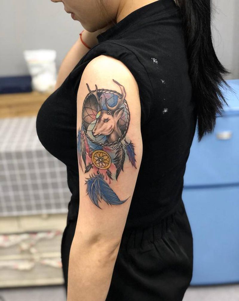 捕梦网纹身纹身图片_手臂水彩纹身图案