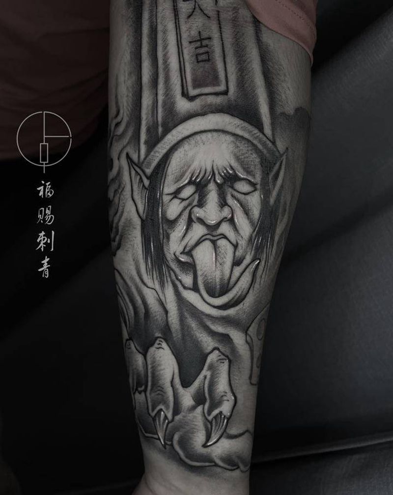 黑白无常纹身图片_手臂手部新传统老传统纹身图案