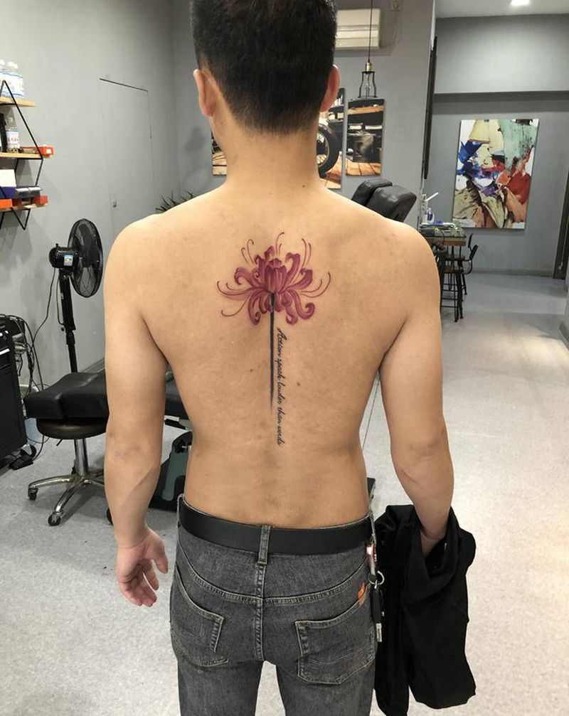 彼岸花纹身纹身图片_背部新传统纹身图案