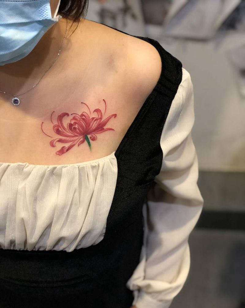 彼岸花纹身纹身图片_胸部水彩纹身图案