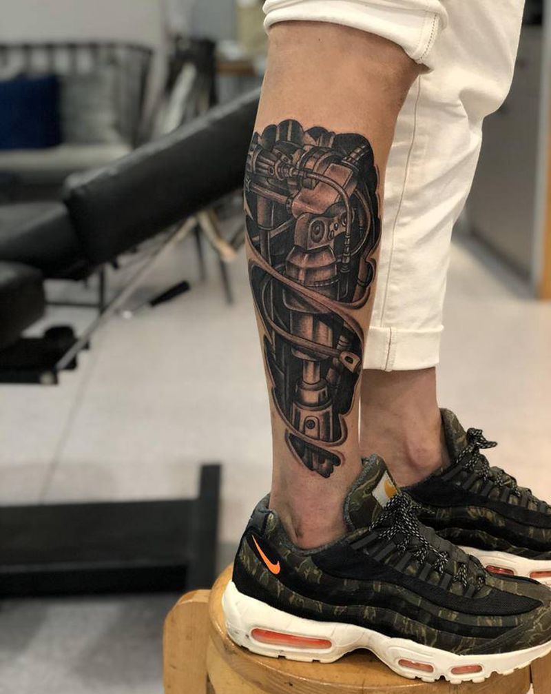 机械纹身纹身图片_腿部新传统纹身图案