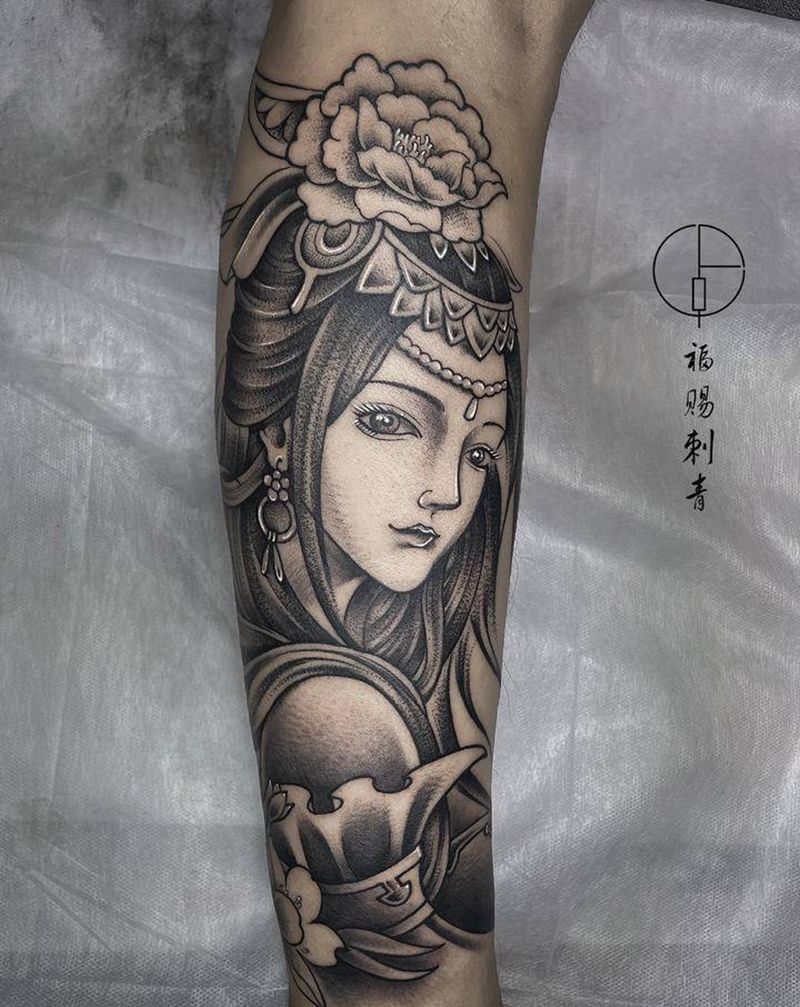 艺妓纹身图片_脚部腿部老传统新传统纹身图案