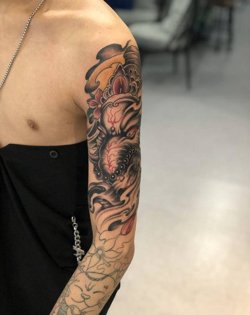 象神纹身纹身图片_手臂新传统纹身图案