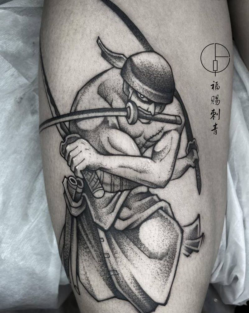 索隆纹身图片_腿部手臂点刺几何纹身图案