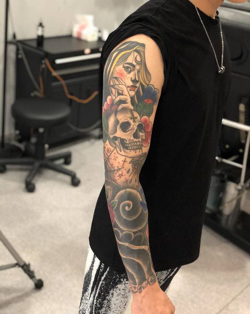 花臂纹身纹身图片_手臂手部New School新传统纹身图案