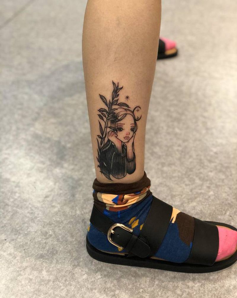 女孩纹身纹身图片_脚部腿部新传统纹身图案