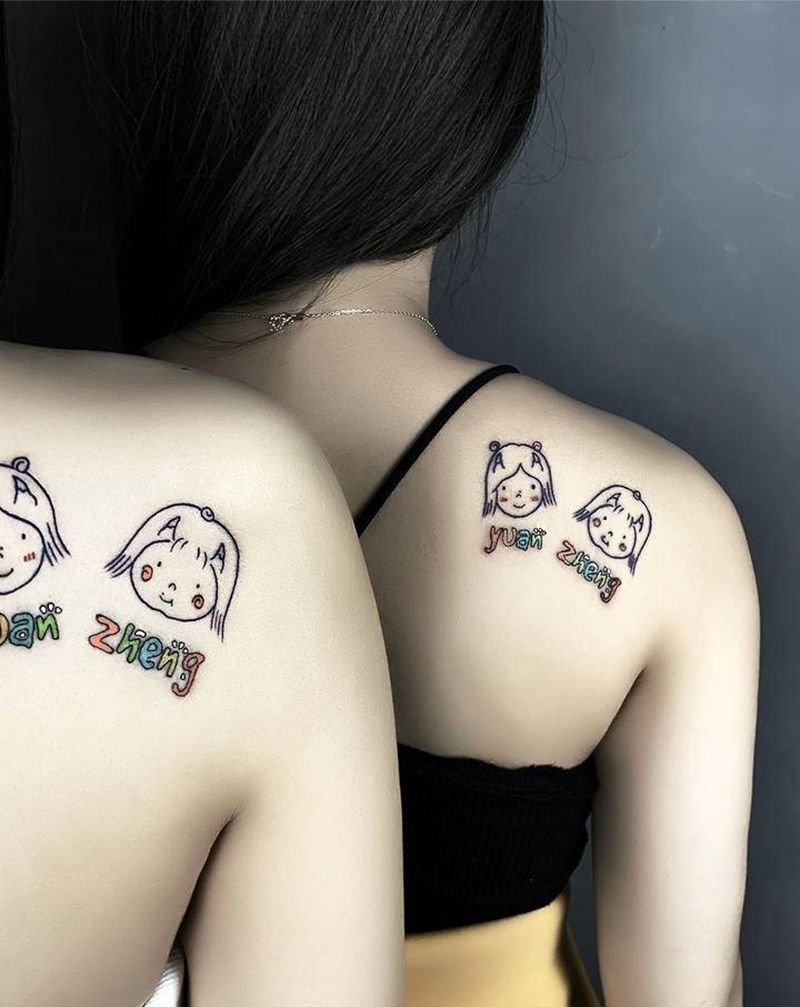 闺蜜纹身纹身图片_肩部背部几何图腾纹身图案