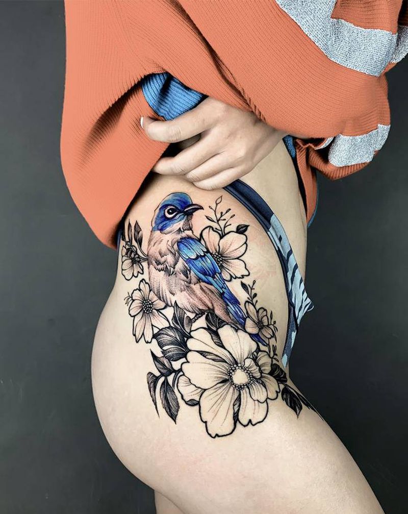 胎记遮盖纹身图片_臀部腰部点刺水彩纹身图案