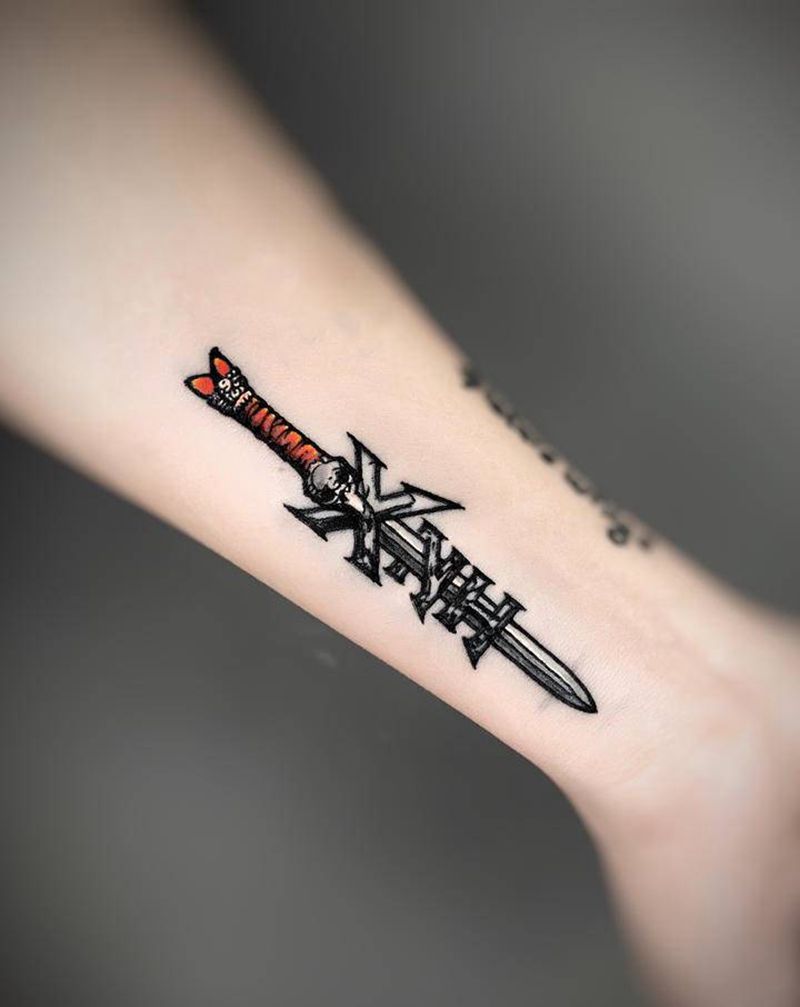 一把剑纹身图片_手臂手部水彩图腾纹身图案