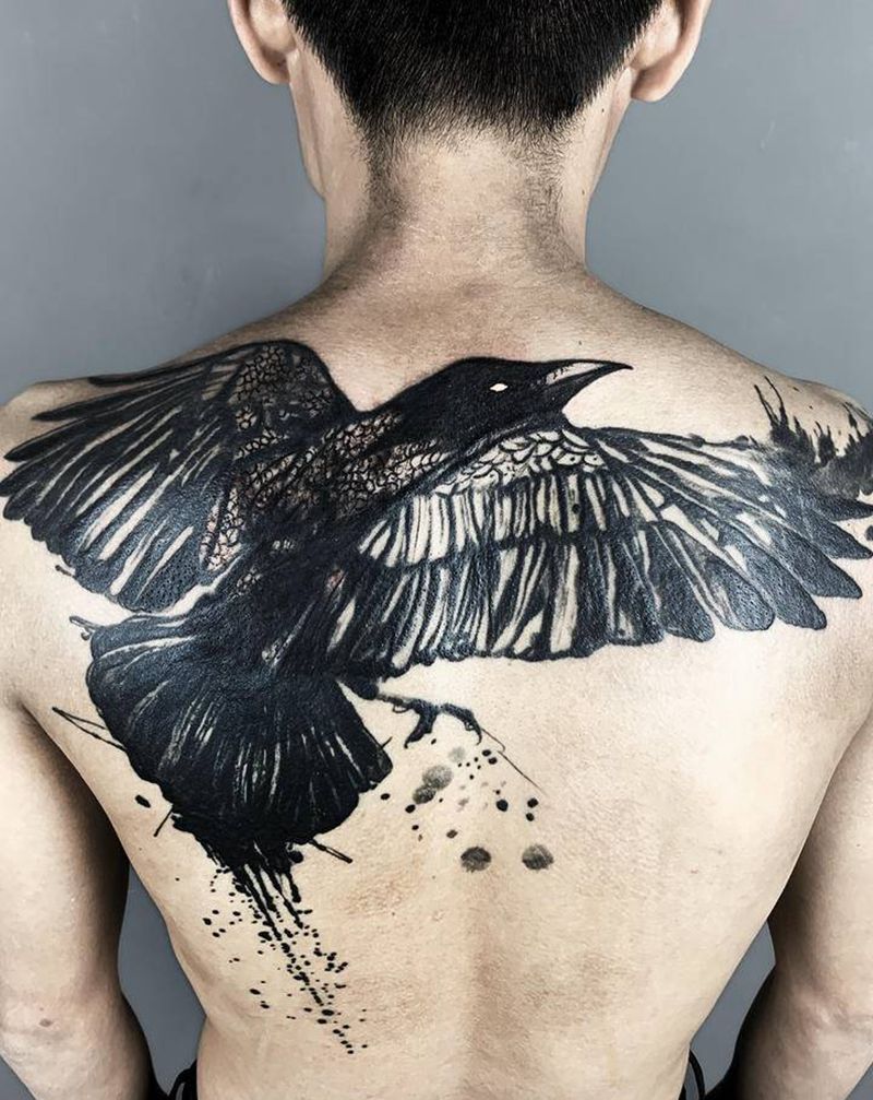 遮盖作品纹身图片_肩部背部水墨欧美写实纹身图案