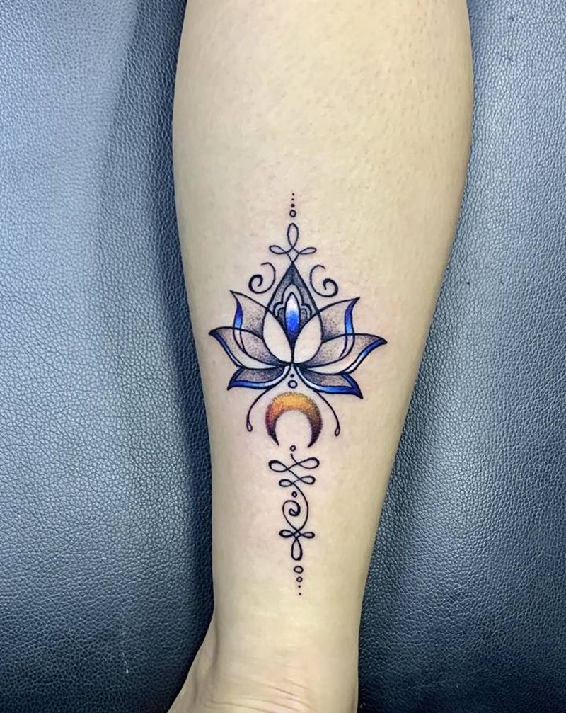 梵花纹身图片_腿部脚部点刺水彩纹身图案