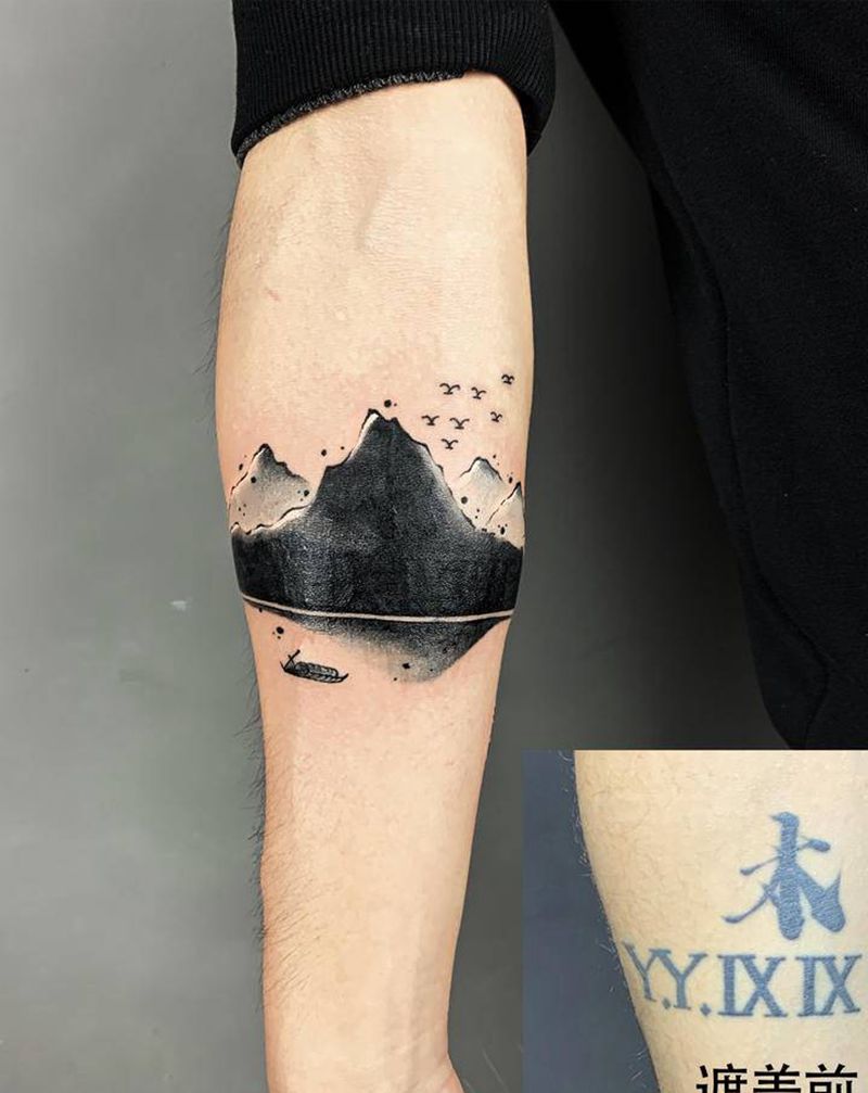 遮盖纹身图片_手臂手部水墨图腾纹身图案