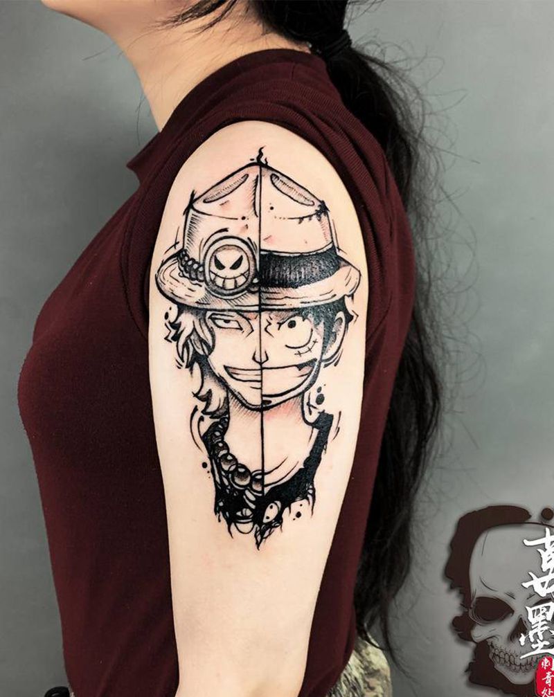 海贼王系列纹身图片_手臂肩部图腾欧美写实纹身图案