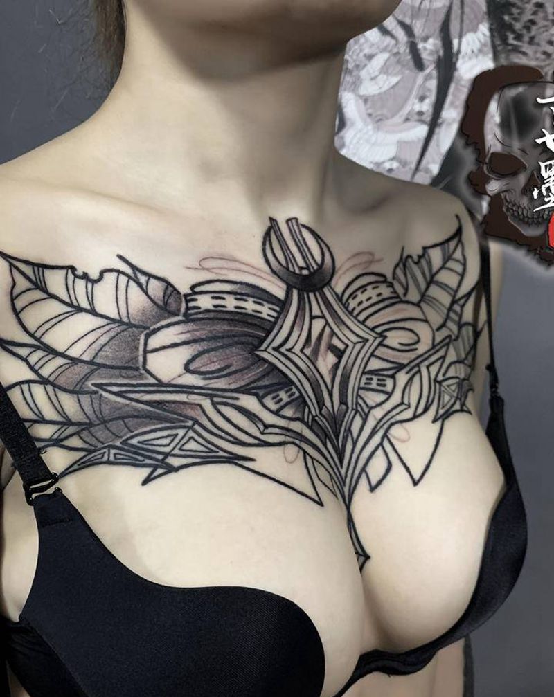 未完成纹身图片_胸部肩部New School新传统纹身图案