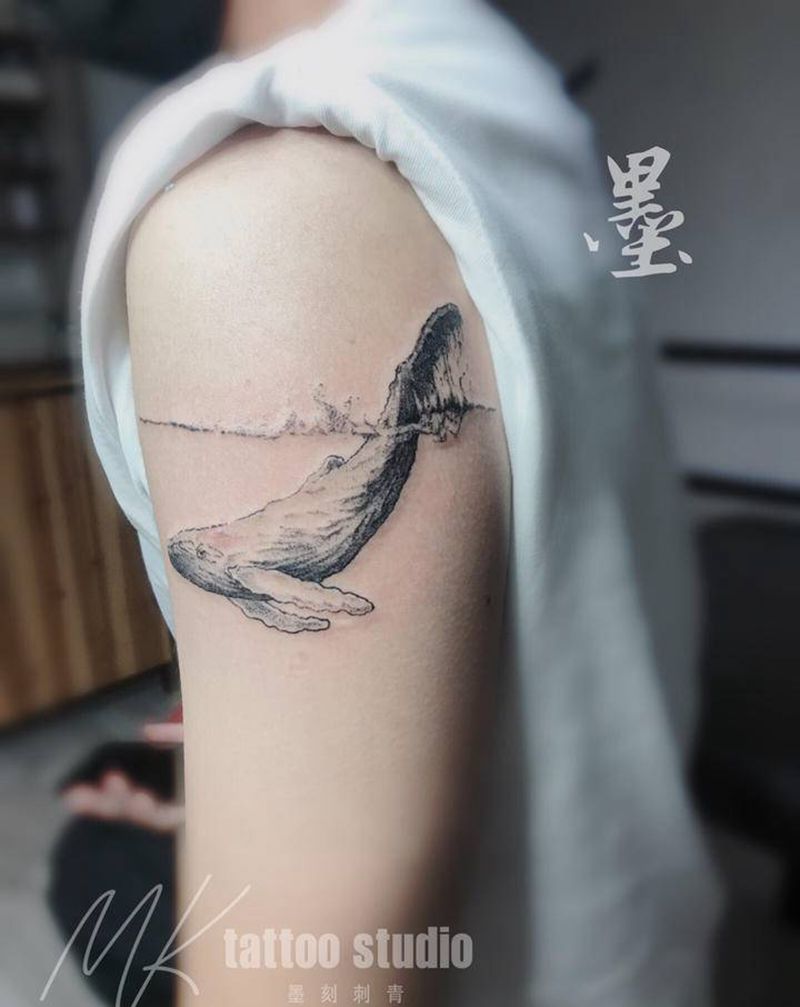 鲸纹身图片_手臂纹身图案