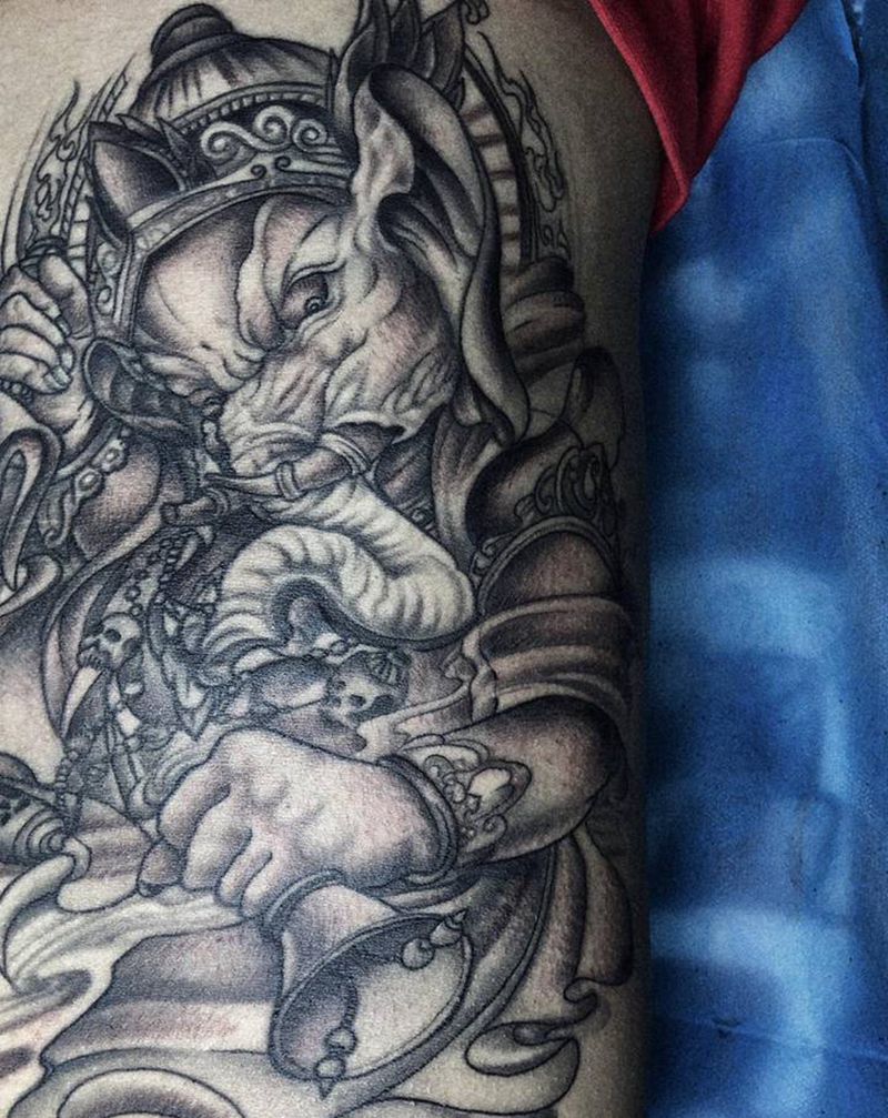 象神纹身图片_手臂腰部新传统纹身图案