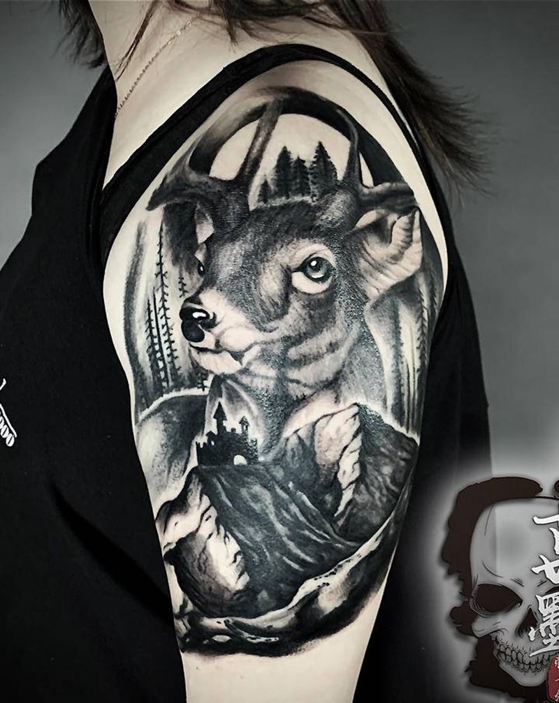 遮盖作品纹身图片_手臂肩部欧美写实图腾纹身图案