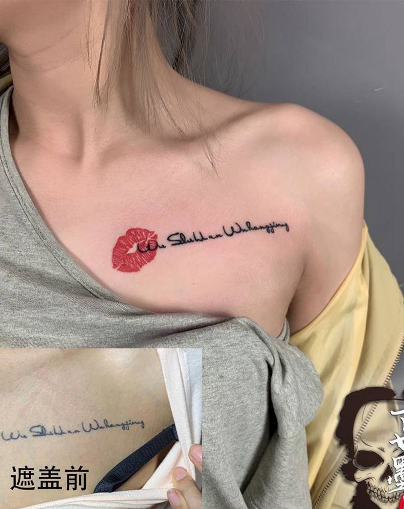 修改作品纹身图片_胸部肩部水彩几何纹身图案