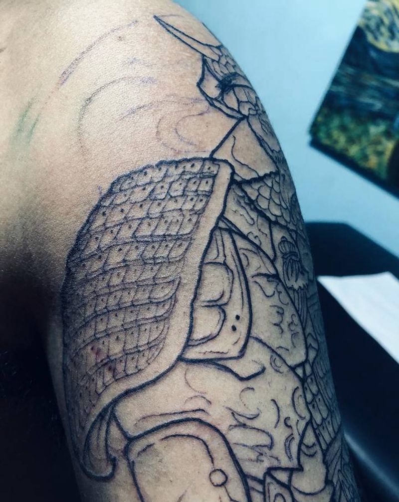 鬼武士 未完成纹身图片_手臂新传统纹身图案