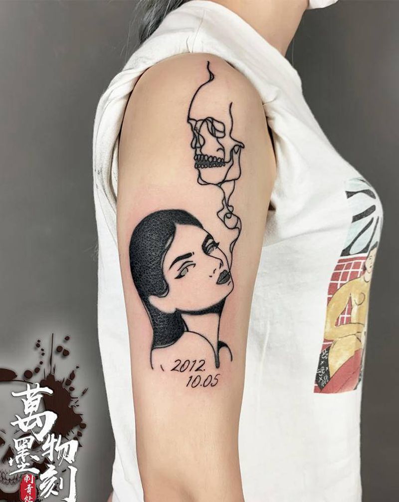 Black work girl纹身图片_肩部手臂图腾几何纹身图案