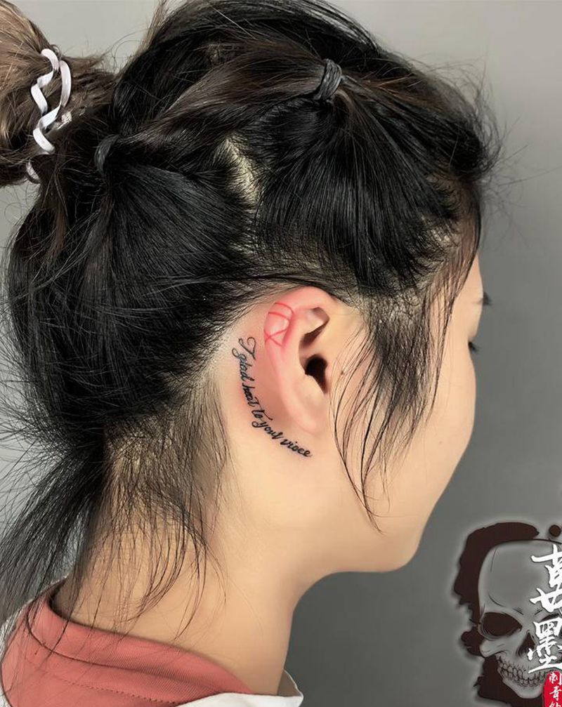 耳后纹身两枚纹身图片_颈部背部图腾花体字纹身图案