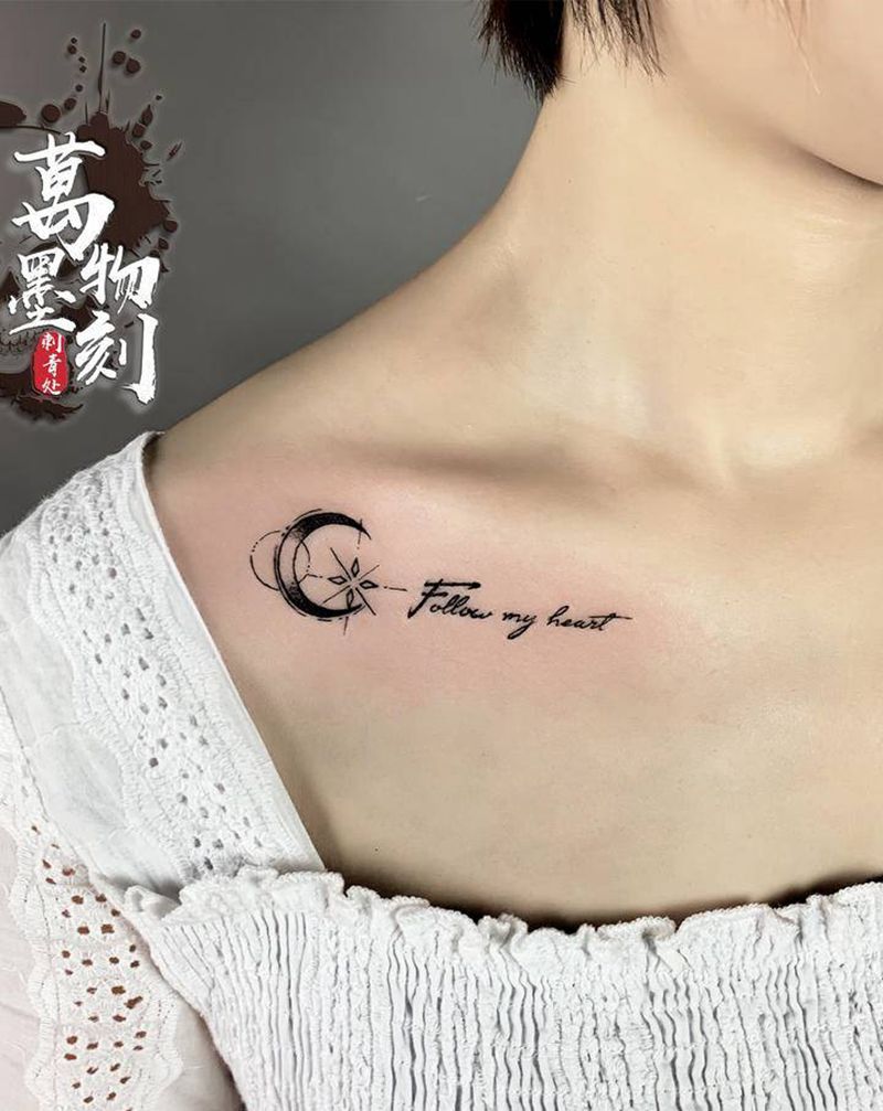 锁骨纹身图片_胸部颈部点刺几何纹身图案