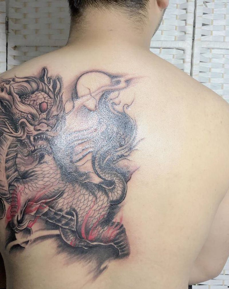 麒麟纹身图片_背部新传统纹身图案