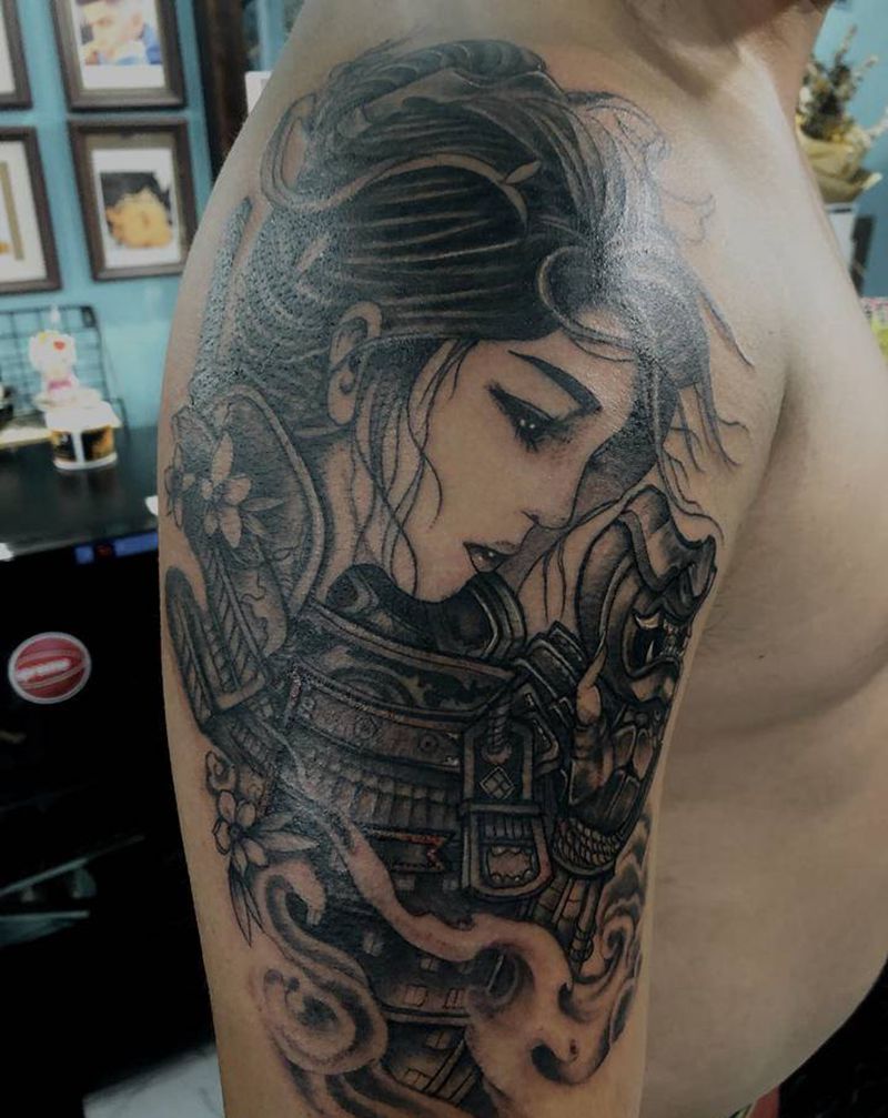 女武士纹身图片_手臂新传统纹身图案