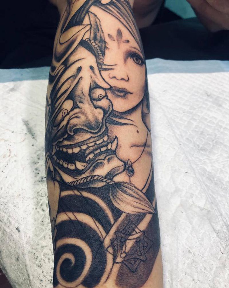 般若 艺妓纹身图片_手臂新传统纹身图案