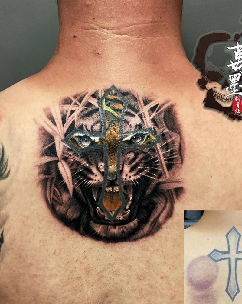 旧纹身修改添加纹身图片_肩部背部欧美写实水彩纹身图案