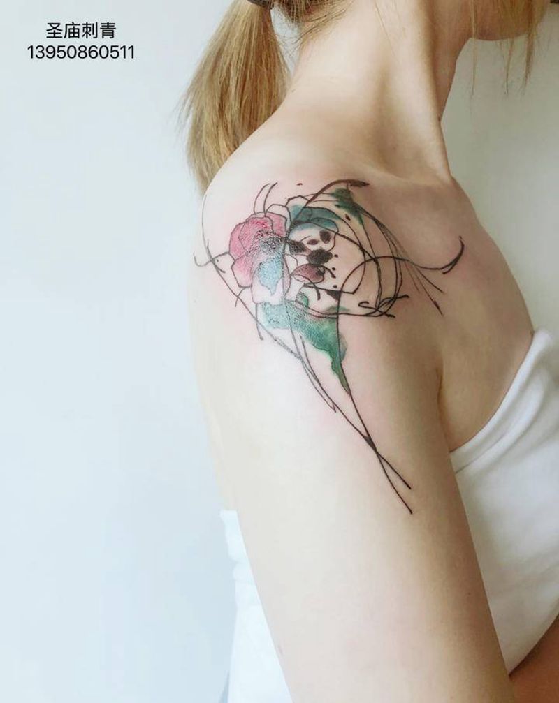 水墨纹身图片_肩部手臂纹身图案