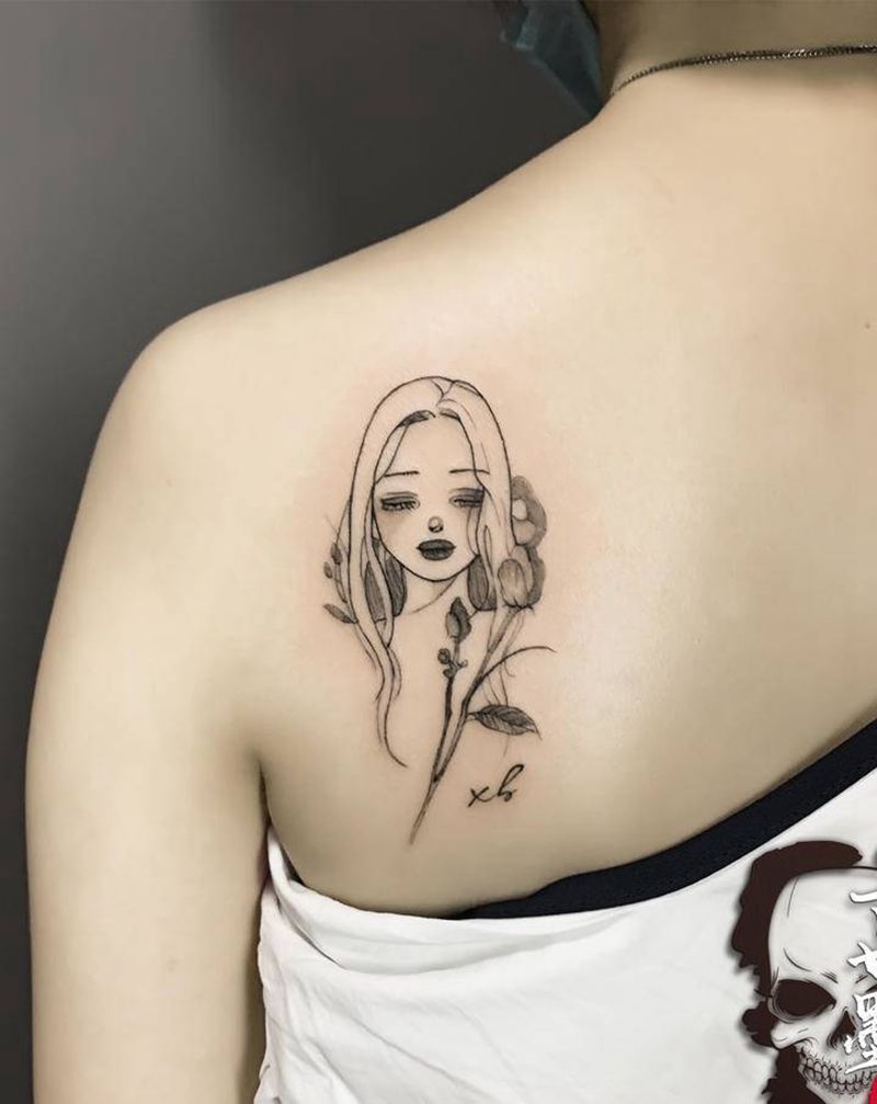 小姐姐纹身纹身图片_肩部背部点刺几何纹身图案