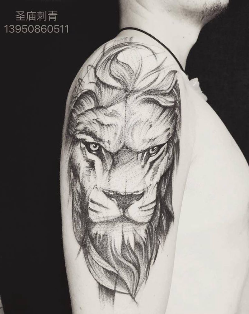 狮子纹身图片_手臂纹身图案
