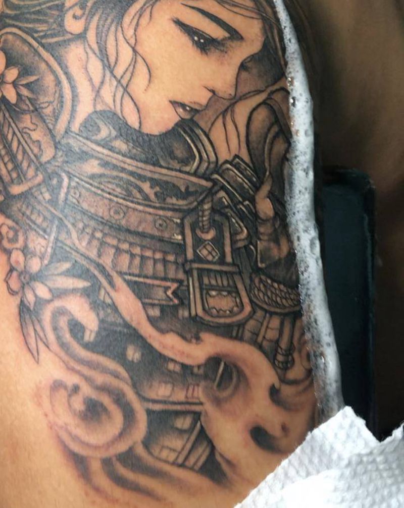 艺妓  女武士纹身图片_手臂新传统纹身图案