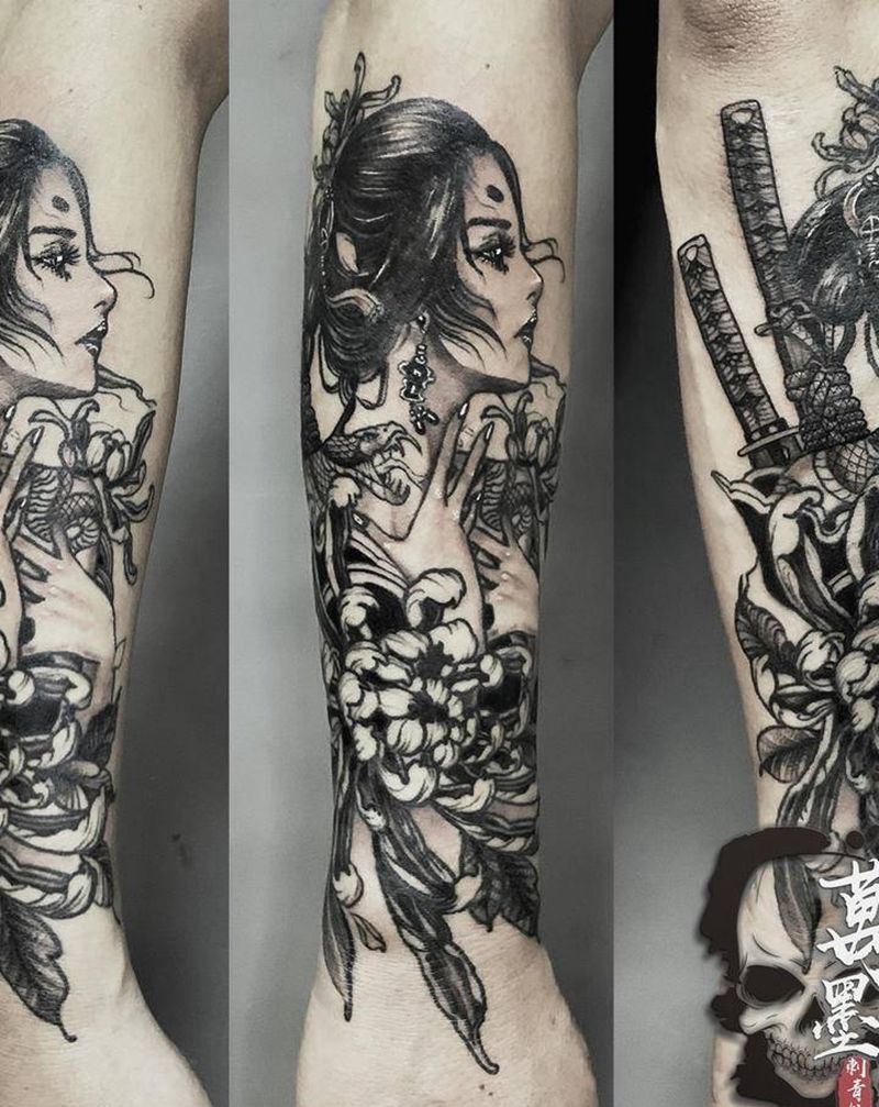 女武神纹身图片_手臂手部新传统欧美写实纹身图案