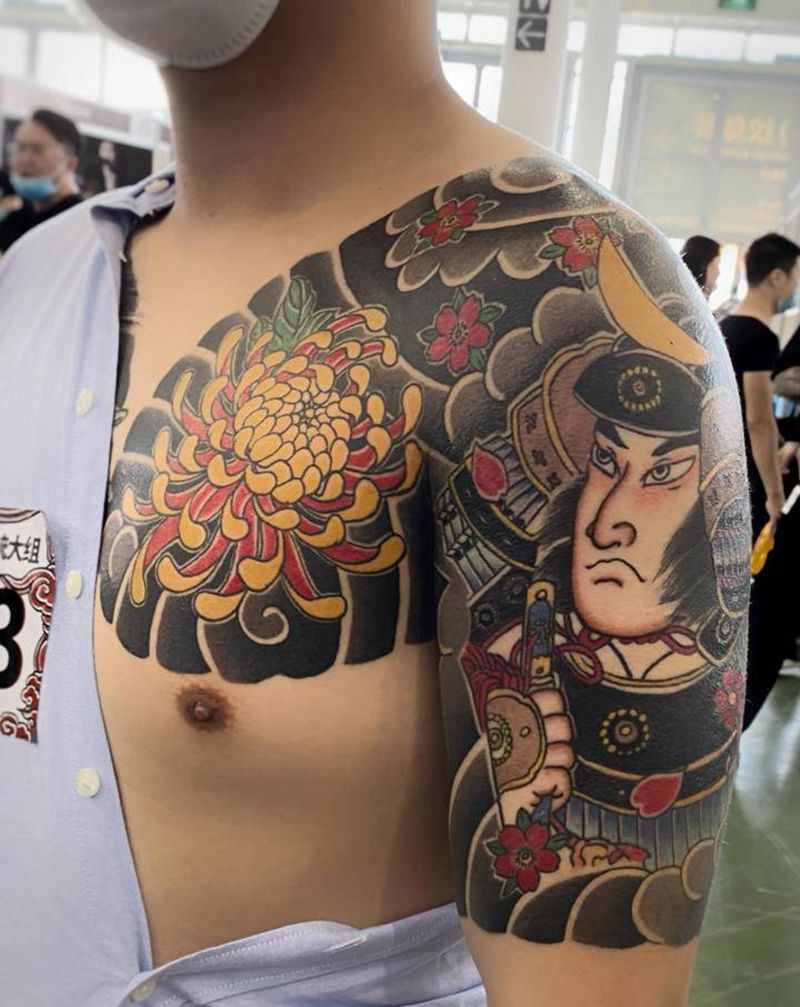 日式老传统半钾作品纹身图片_手臂手部老传统新传统纹身图案