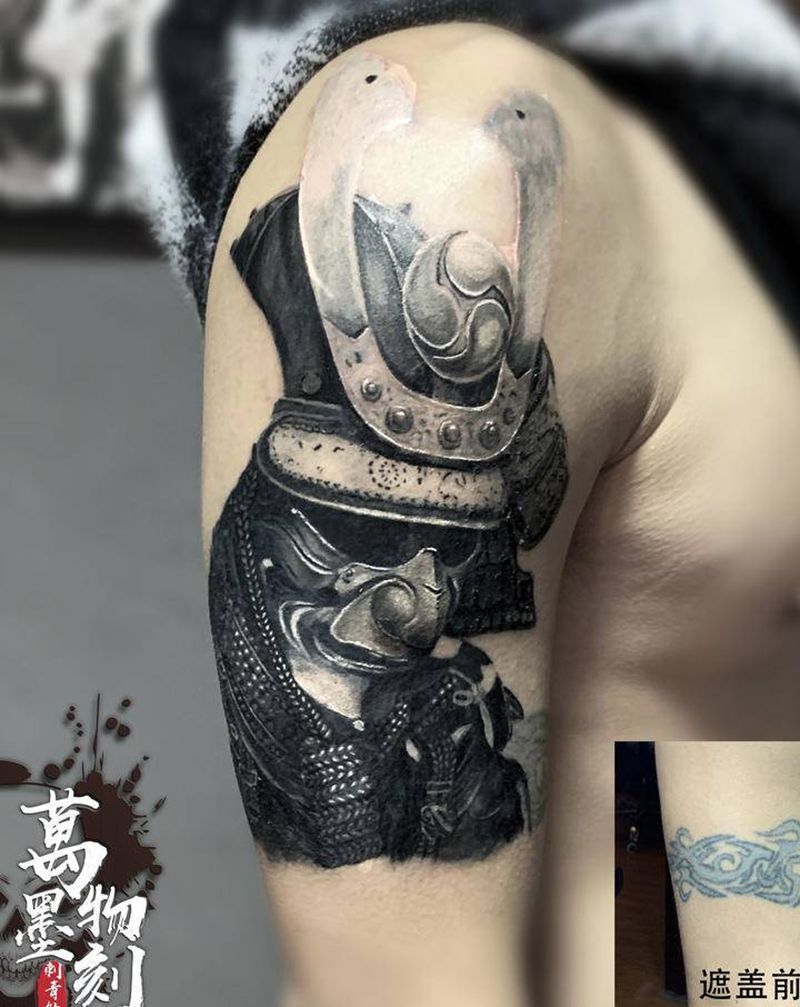 大臂遮盖《侍》纹身图片_肩部手臂欧美写实纹身图案
