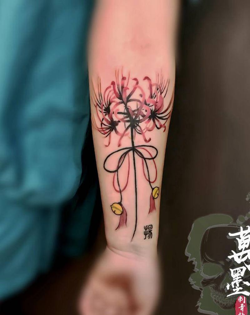 花开彼岸本无岸,魂落忘川犹在川纹身图片_手臂欧美写实水彩纹身图案