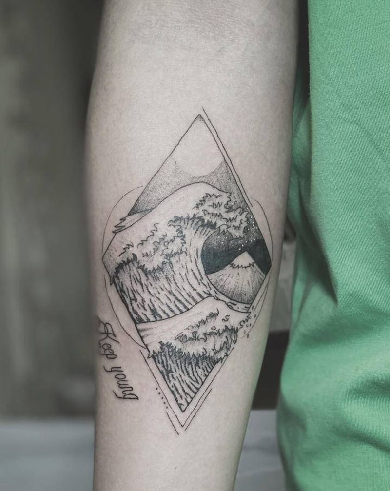 手臂作品收工纹身图片_手臂手部Old School几何纹身图案