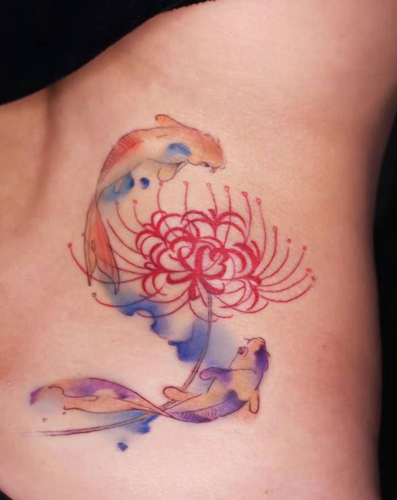 水墨纹身图片_腰部纹身图案