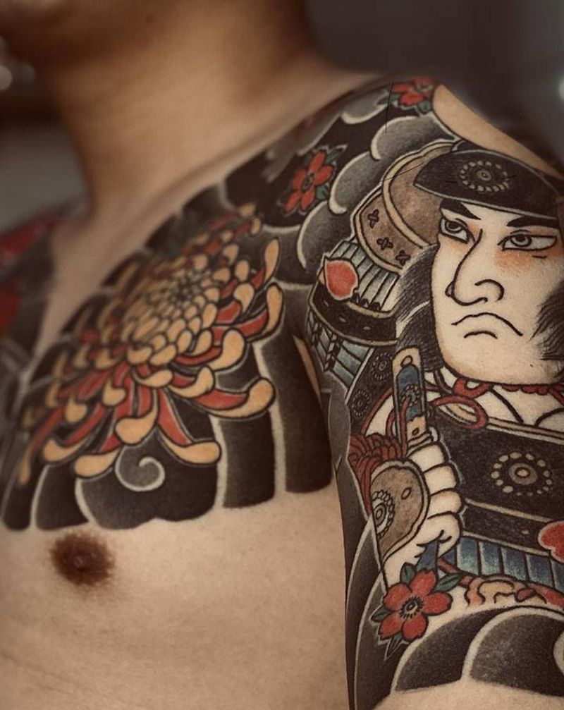 老传统武士半甲纹身图片_手部手臂老传统新传统纹身图案