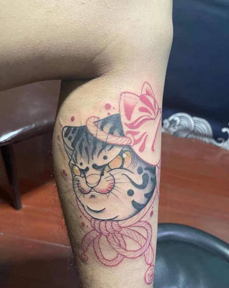 猫纹身图片_腿部New School纹身图案