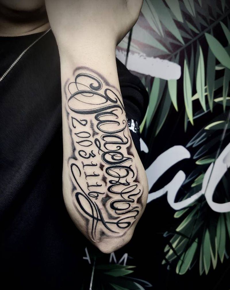 花体字纹身图片_手臂花体字英文数字纹身图案
