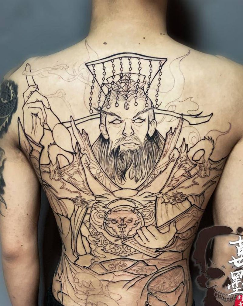 秦广王纹身图片_背部腰部新传统纹身图案