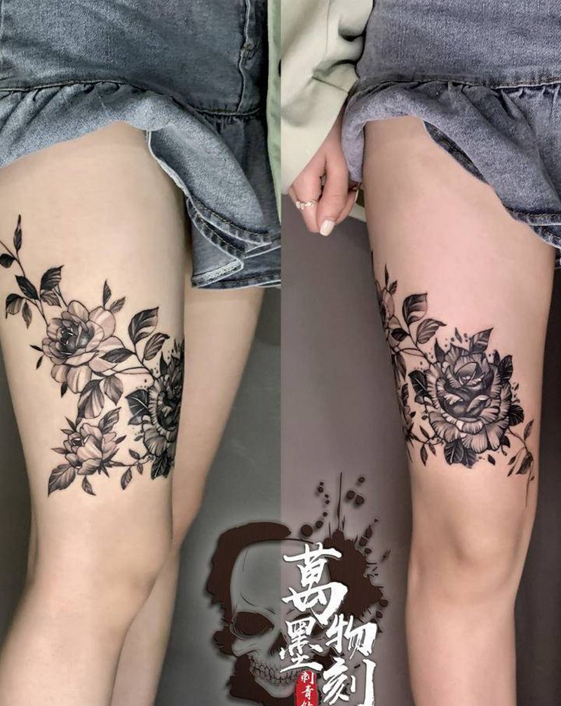 旧图修改纹身图片_腿部点刺几何纹身图案