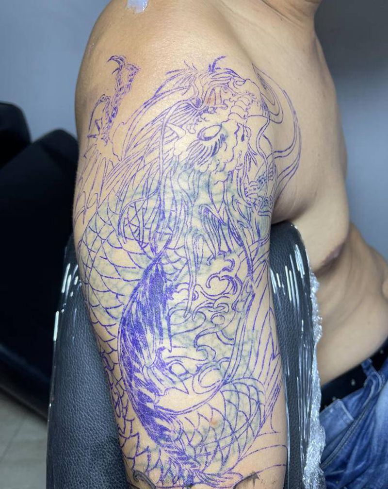 龙鱼遮盖旧纹身纹身图片_手臂腿部新传统老传统纹身图案