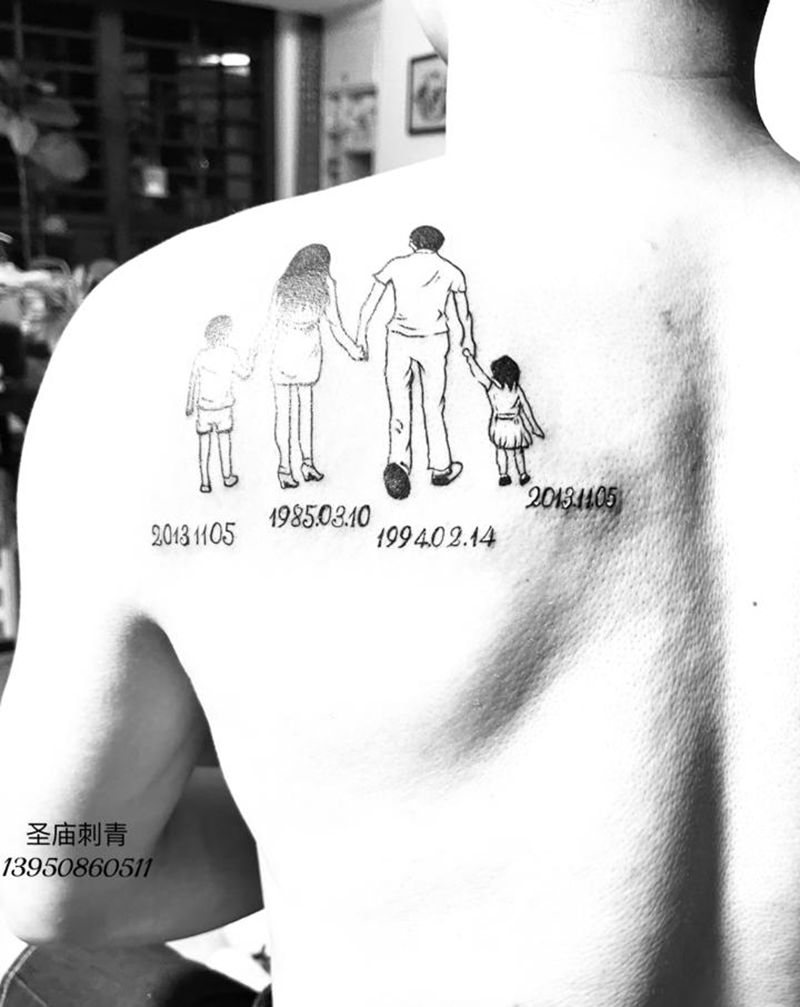 幸福一家人纹身图片_肩部背部纹身图案