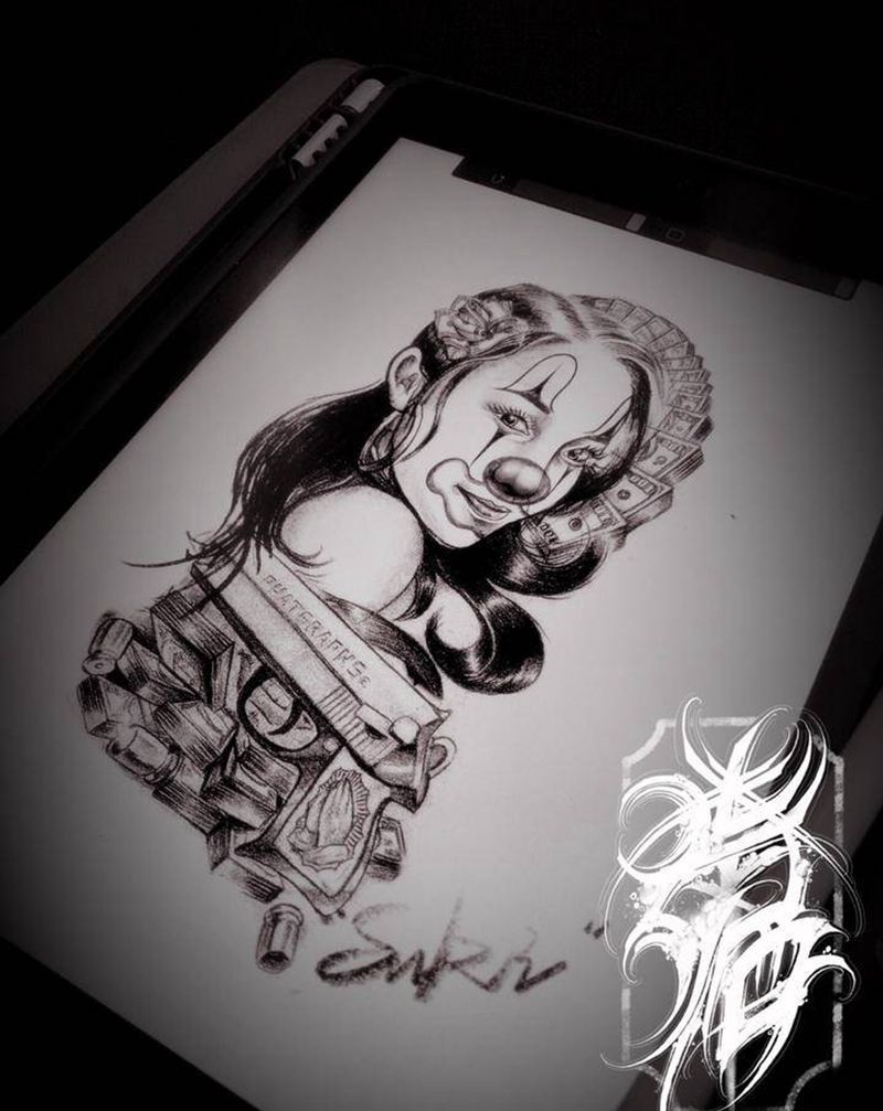 Chicano大妞纹身图片_腿部chicano纹身图案