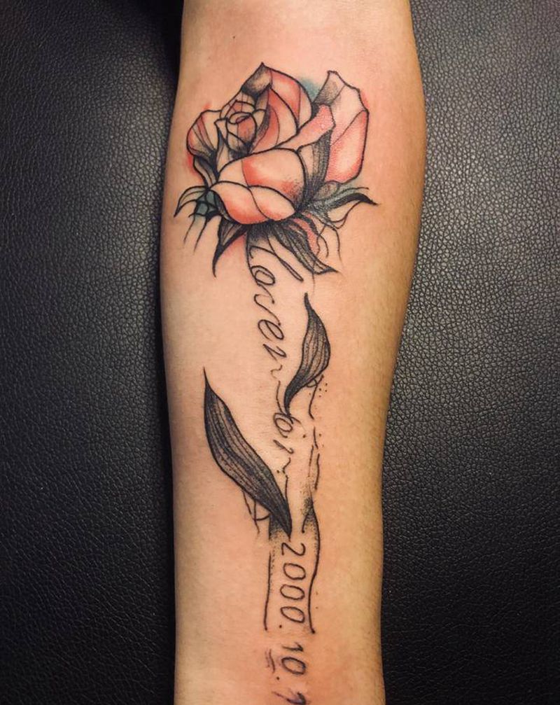 玫瑰纹身图片_手臂水彩水墨纹身图案
